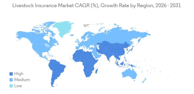 Source: Mordor Intelligence - Livestock Insurance Market CAGR (%), by Region, 2026 - 2031.